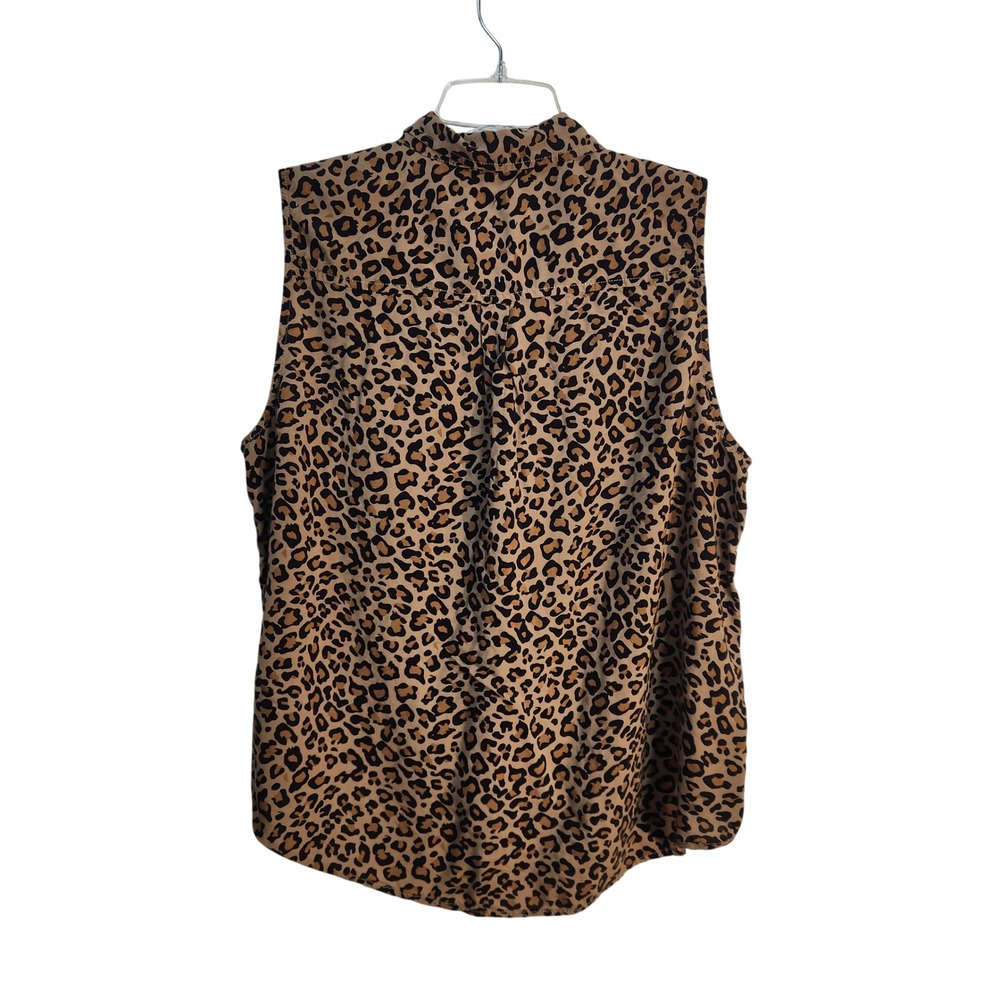 Beach lunch lounge Leopard Print Sleeveless Tie Front Button Down Top XL Brown - Picture 4 of 8